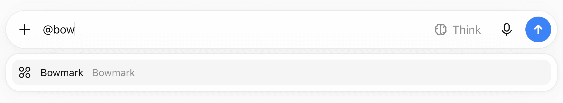 The ChatGPT composer with @bow typed, showing Bowmark in the plugin picker beneath it.